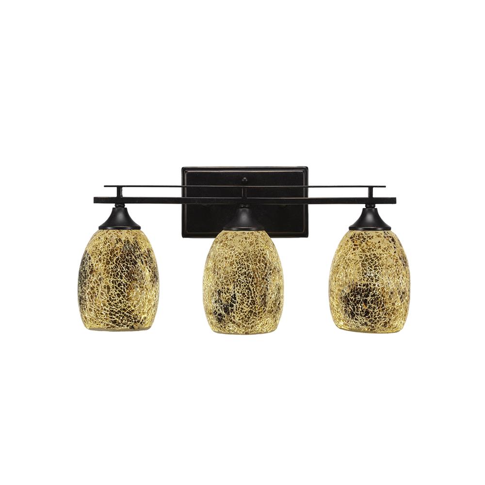 Toltec Lighting 133-DG-4175 Uptowne 3 Light Bath Bar Shown In Dark Granite Finish With 5" Gold Fusion Glass