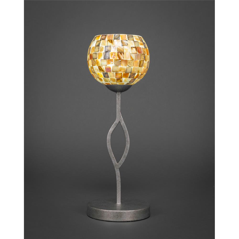 Toltec Lighting 140-AS-407 Revo Mini Table Lamp Shown in Aged Silver Finish With 6" Sea Mist Seashell Glass