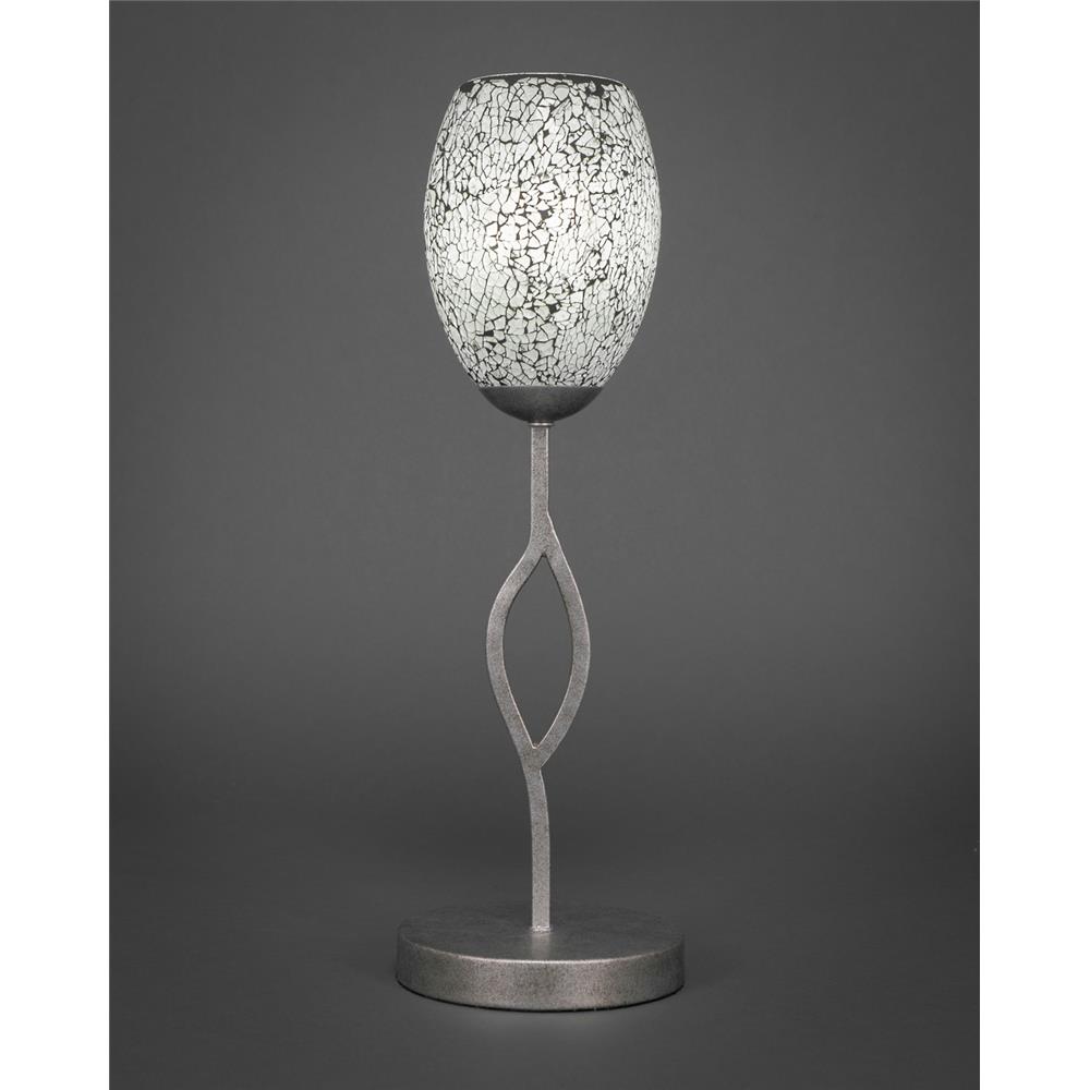 Toltec Lighting 140-AS-4165 Revo Mini Table Lamp Shown in Aged Silver Finish With 5" Black Fusion Glass