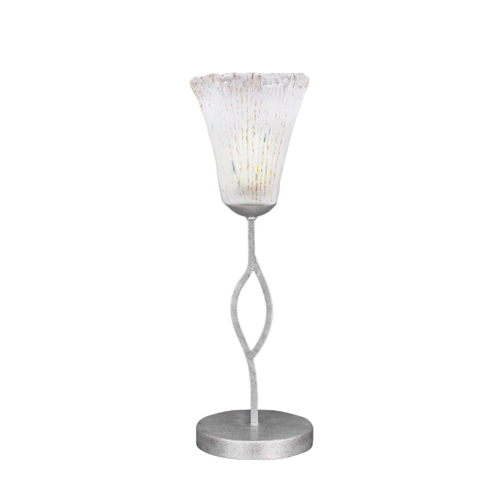 Toltec Lighting 140-AS-721 Revo Mini Table Lamp Shown in Aged Silver Finish With 5.5” Fluted Frosted Crystal Glass