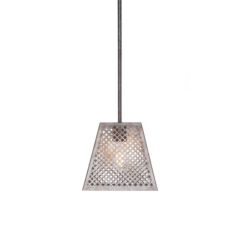 Toltec Lighting 1440-AS-LED18C Corbello 1 Light Mini Pendant Shown In Aged Silver Finish With 9.5” Aged Silver Metal Shades And Clear Antique LED Bulbs