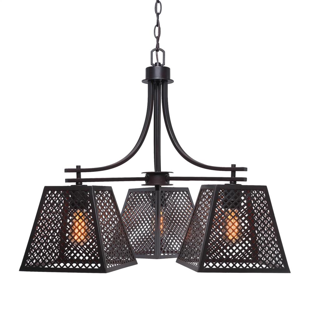 Toltec Lighting 1443-ES-LED18A Corbello 3 Light Chandelier Shown In Espresso Finish With 9.5” Espresso Metal Shades And Amber Antique LED Bulbs