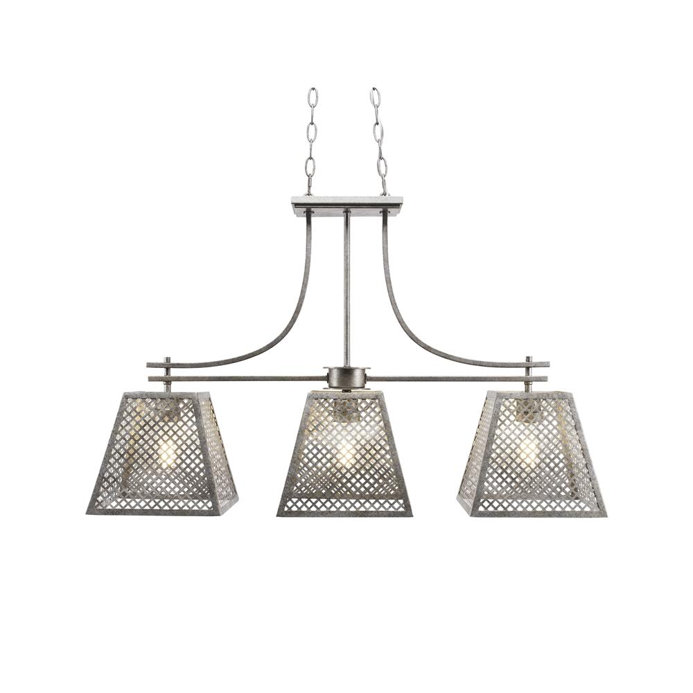 Toltec Lighting 1463-AS-LED18C Corbello 3 Light Island Bar Shown In Aged Silver Finish With 9.5" Espresso Metal Shades And Amber Antique LED Bulbs