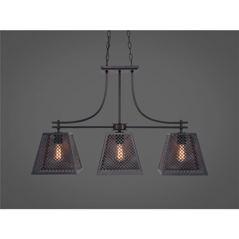 Toltec 1463-ES-LED18A Corbello 3 Light Island Bar Shown In Espresso Finish With 9.5” Espresso Metal Shades And Amber Antique LED Bulbs