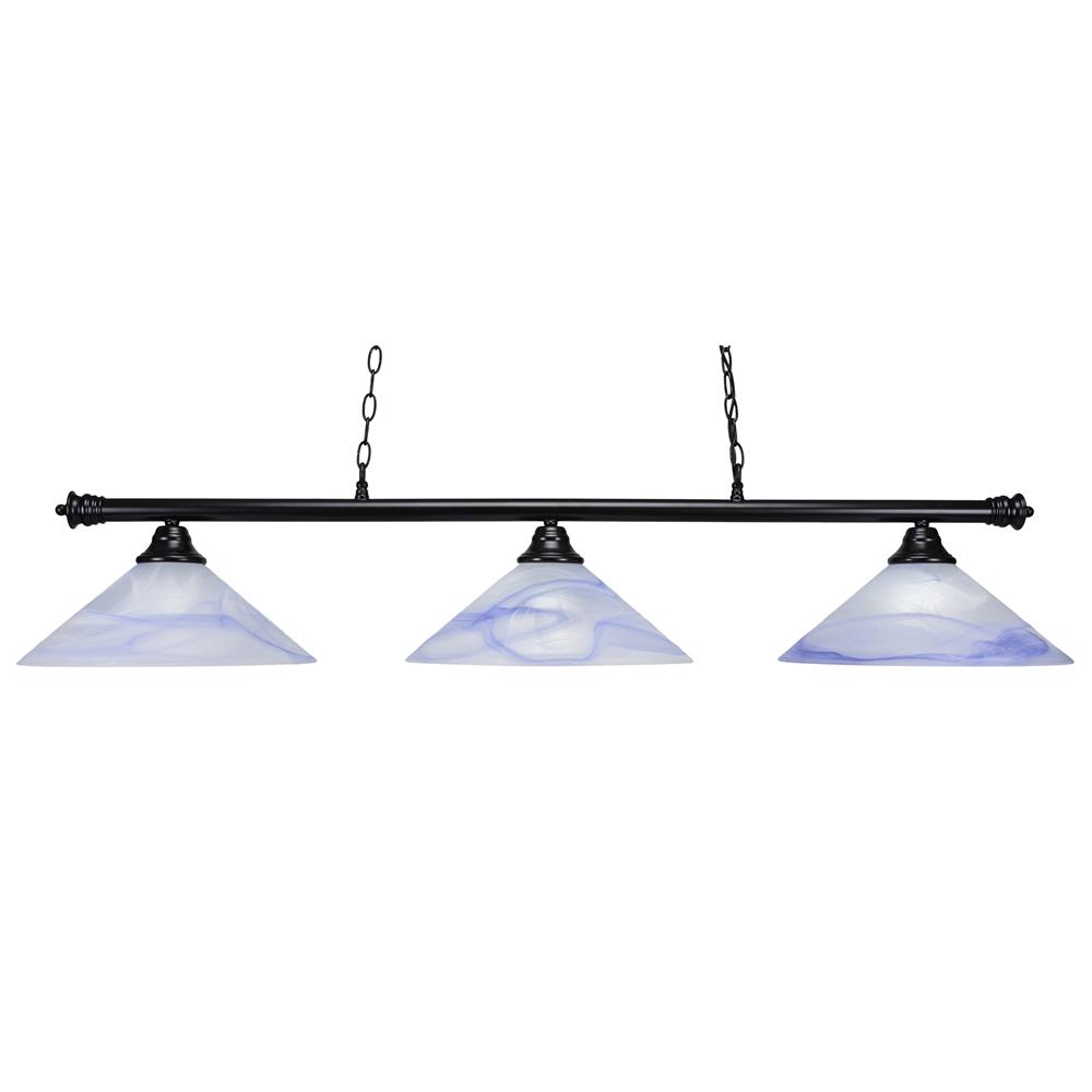 Toltec Lighting 1573BK Round 3 Light Bar In Black Finish With 16" Alabaster With Blue Swirl Glass