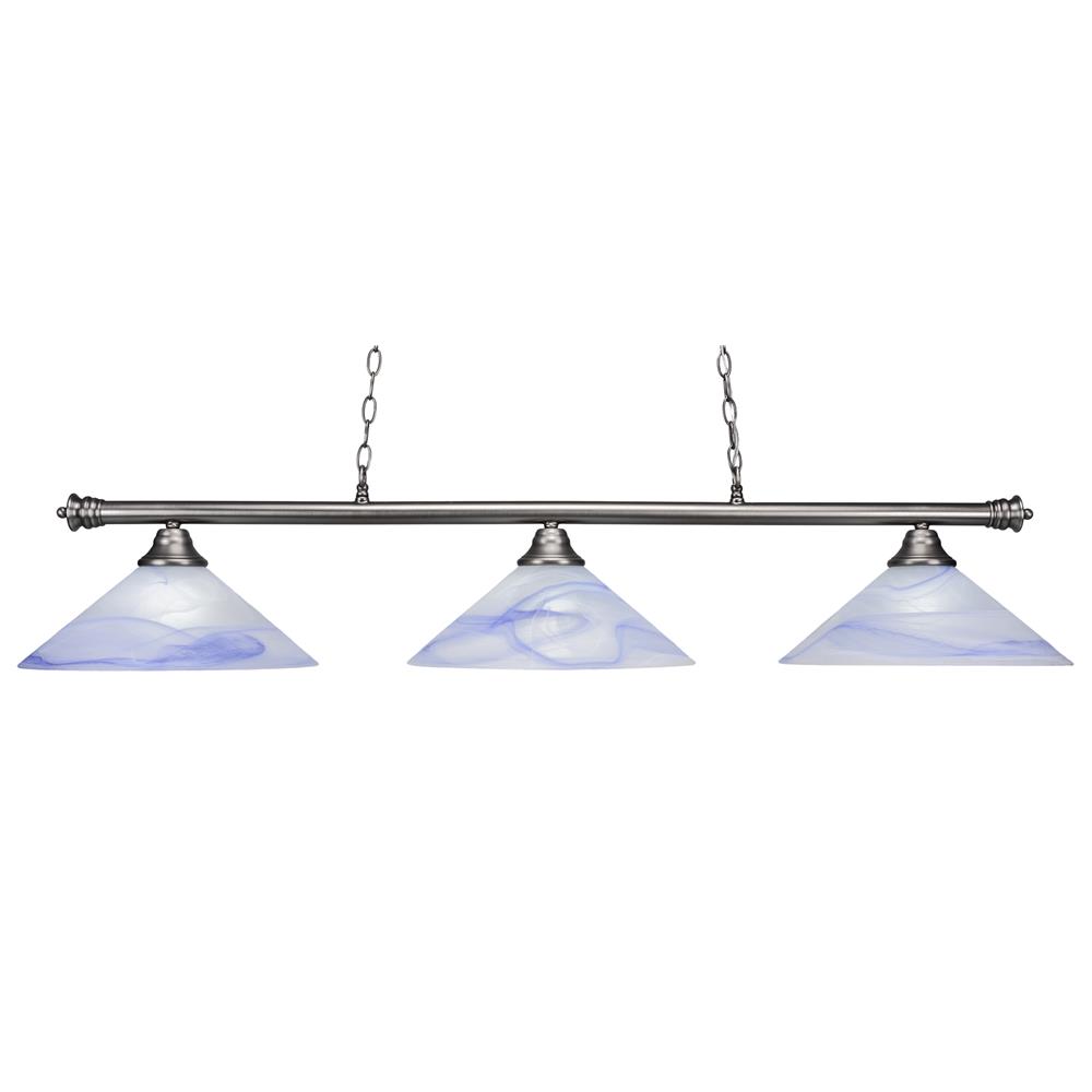 Toltec Lighting 1573NK Round 3 Light Bar In Nickel Finish With 16" Alabaster With Blue Swirl Glass