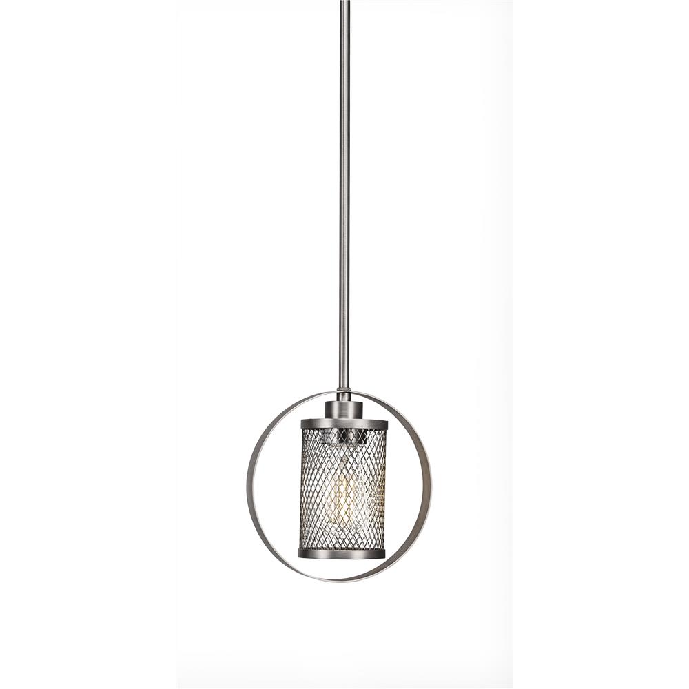 Toltec Lighting 1602-BN-LED18C Infinity 1 Light Stem Pendant With Hang Straight Swivel Shown In Brushed Nickel Finish With Amber Antique LED Bulb