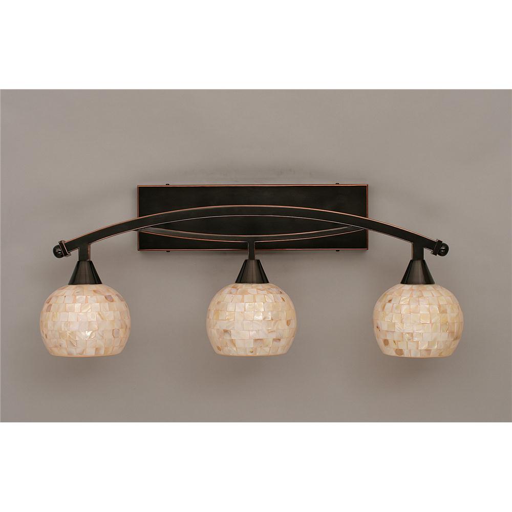 Toltec Lighting 173-BC-405 Bow 3 Light Bath Bar Shown In Black Copper Finish With 6 in. Sea Shell Glass