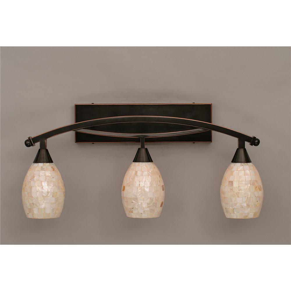 Toltec Lighting 173-BC-406 Bow 3 Light Bath Bar Shown In Black Copper Finish With 5 in. Sea Shell Glass