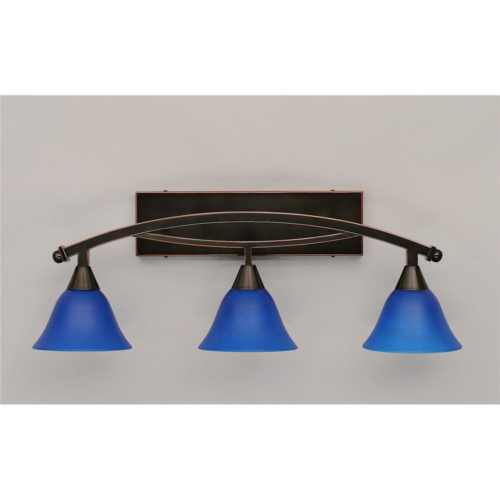 Toltec Lighting 173-BC-4155 Bow 3 Light Bath Bar Shown In Black Copper Finish With 7 in. Blue Italian Glass