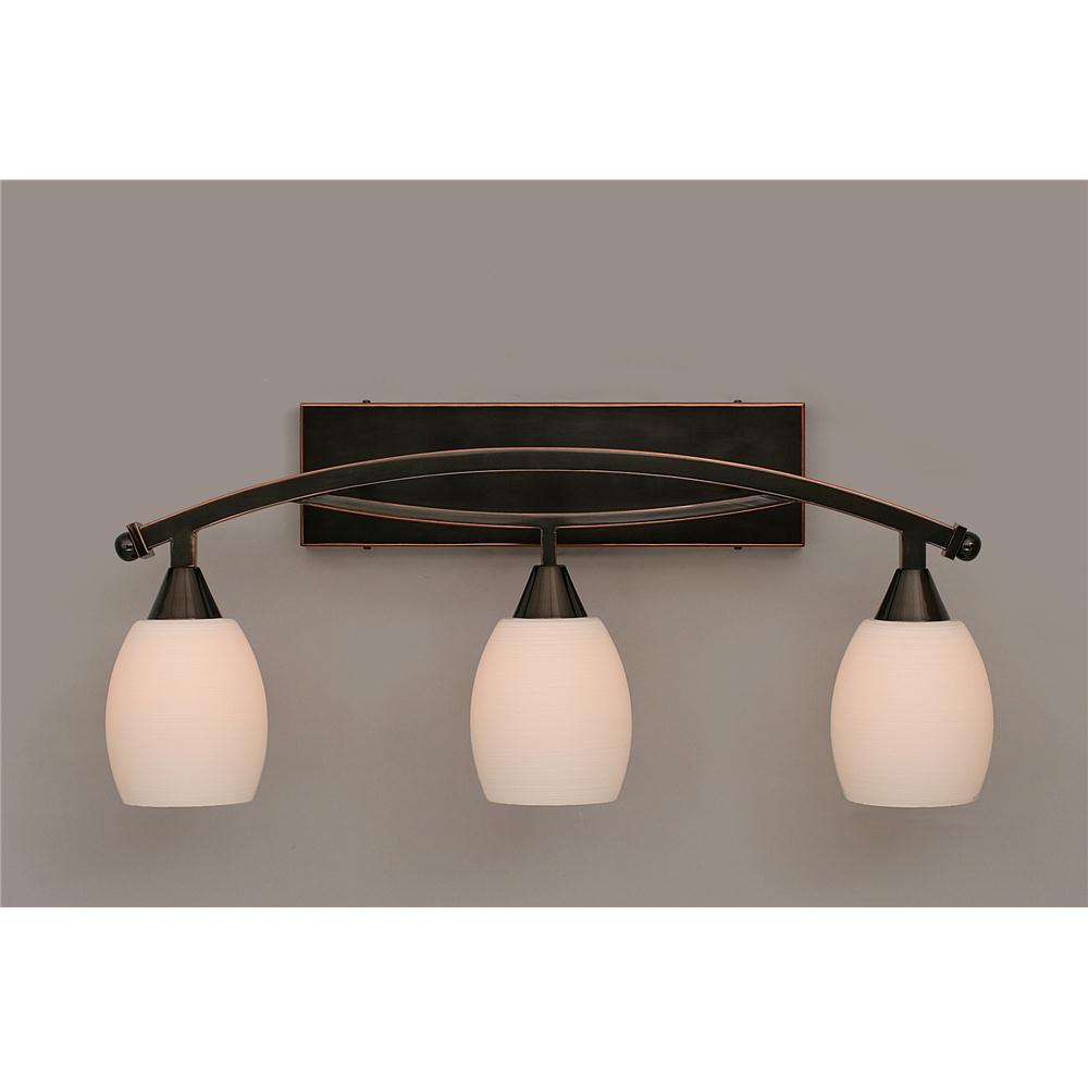 Toltec Lighting 173-BC-615 Bow 3 Light Bath Bar Shown In Black Copper Finish With 5 in. White Linen Glass Bulb Off