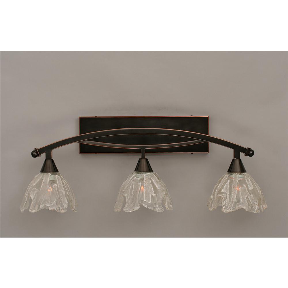 Toltec Lighting 173-BC-759 Bow 3 Light Bath Bar Shown In Black Copper Finish With 7 in. Italian Ice Glass