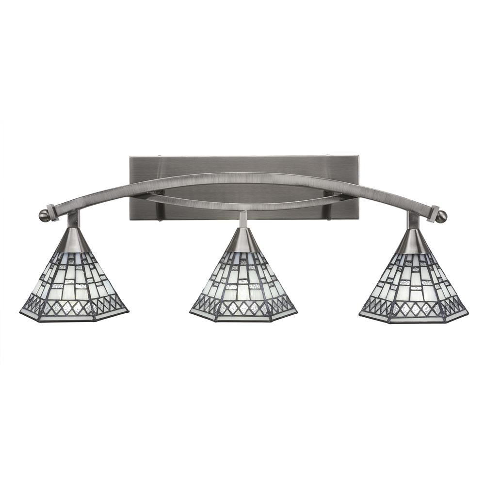 Toltec Lighting 173-BN-9105 Bow 3 Light Bath Bar Shown In Brushed Nickel Finish with 7" Pewter Tiffany Glass