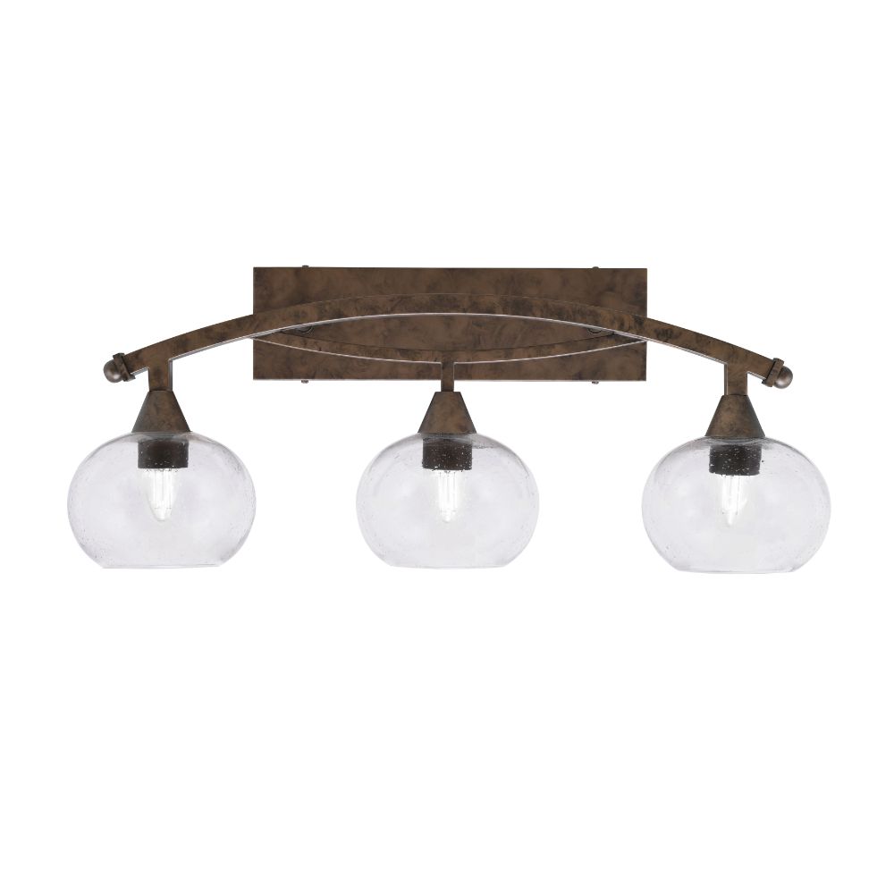 Bow 3 Light Bath Bar Shown In Bronze Finish With 7" Clear Bubble Glass