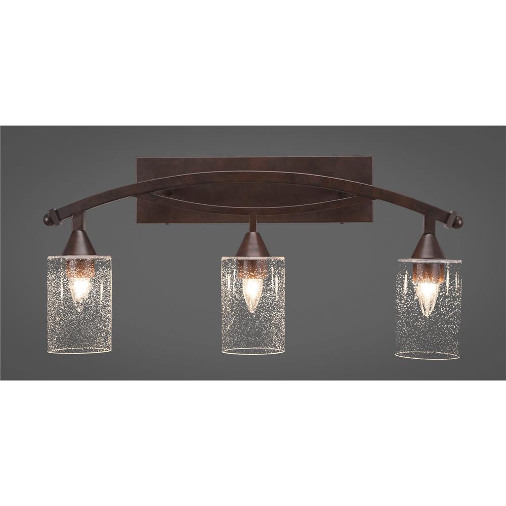 Toltec 173-BRZ-300 Bow 3 Light Bath Bar Shown In Bronze Finish With 4" Clear Bubble Glass