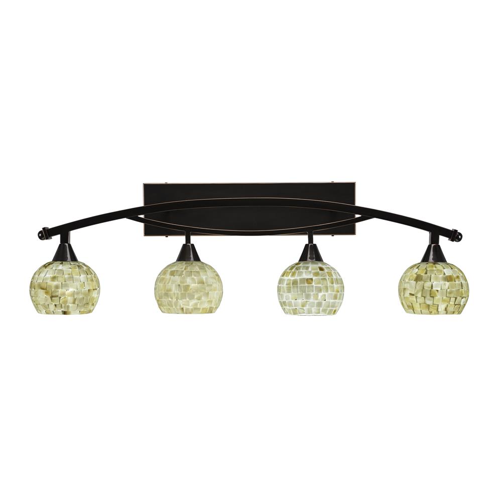 Toltec Lighting 174-BC-405 Bow 4 Light Bath Bar Shown In Black Copper Finish With 6 in. Sea Shell Glass