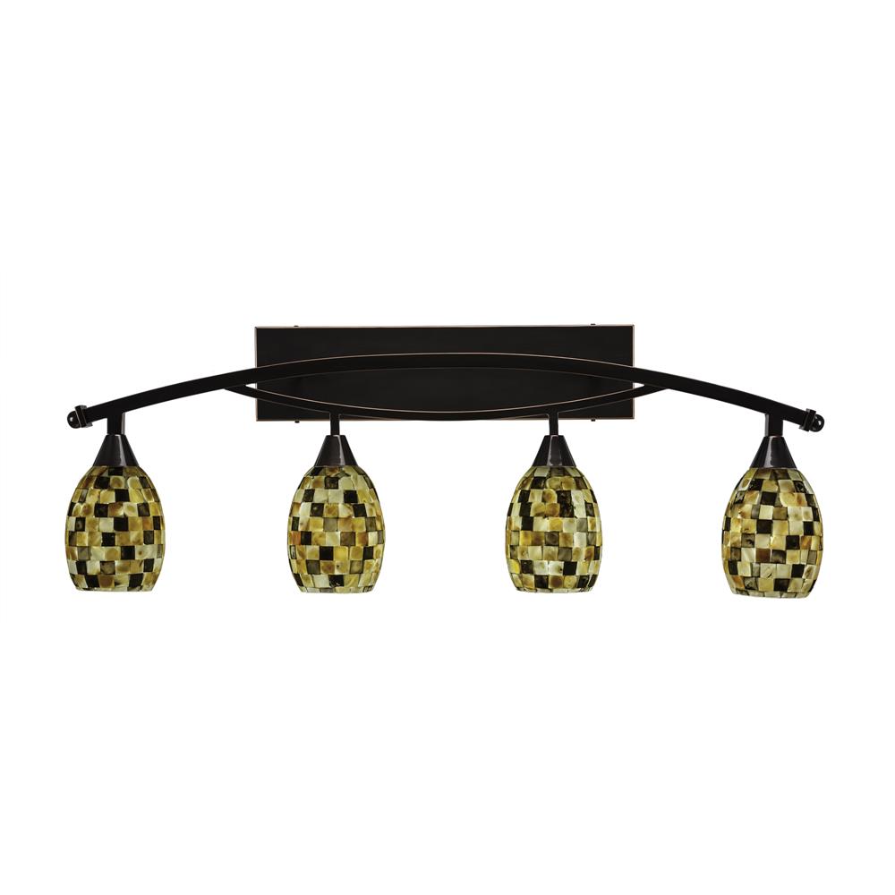 Toltec Lighting 174-BC-408 Bow 4 Light Bath Bar Shown In Black Copper Finish With 6 in. Sea Shell Glass