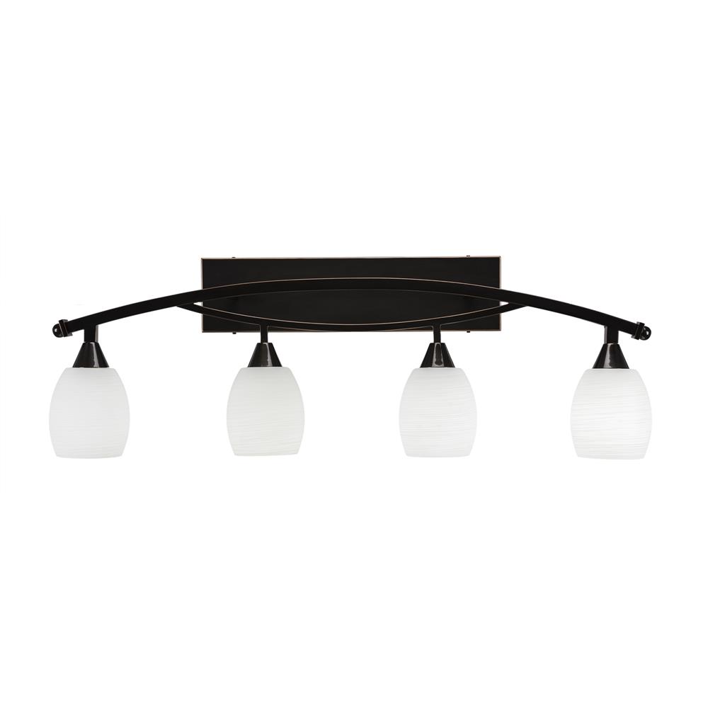 Toltec Lighting 174-BC-615 Bow 4 Light Bath Bar Shown In Black Copper Finish With 5 in. White Linen Glass Bulb On