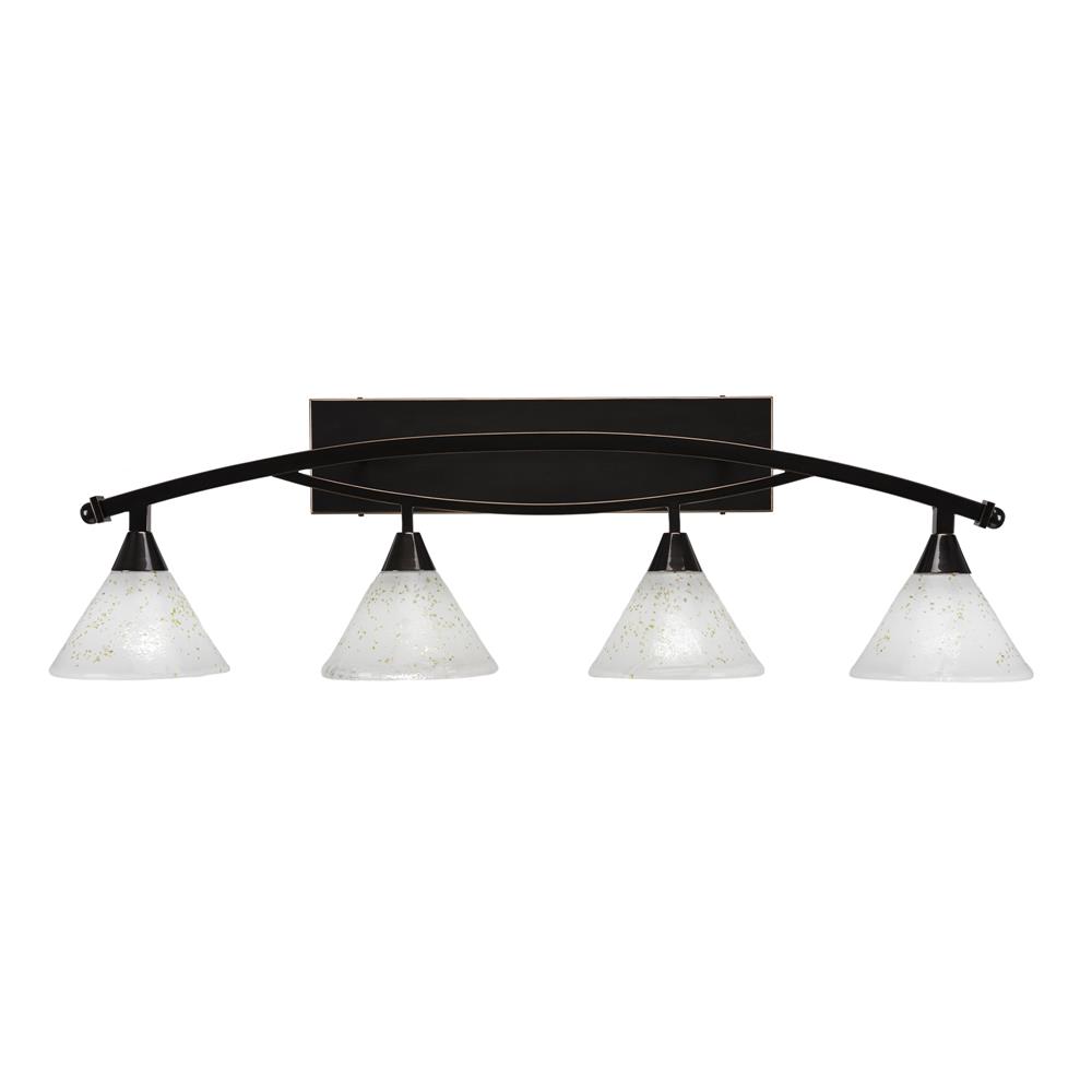 Toltec Lighting 174-BC-7145 Bow 4 Light Bath Bar Shown In Black Copper Finish With 7 in. Gold Ice Glass