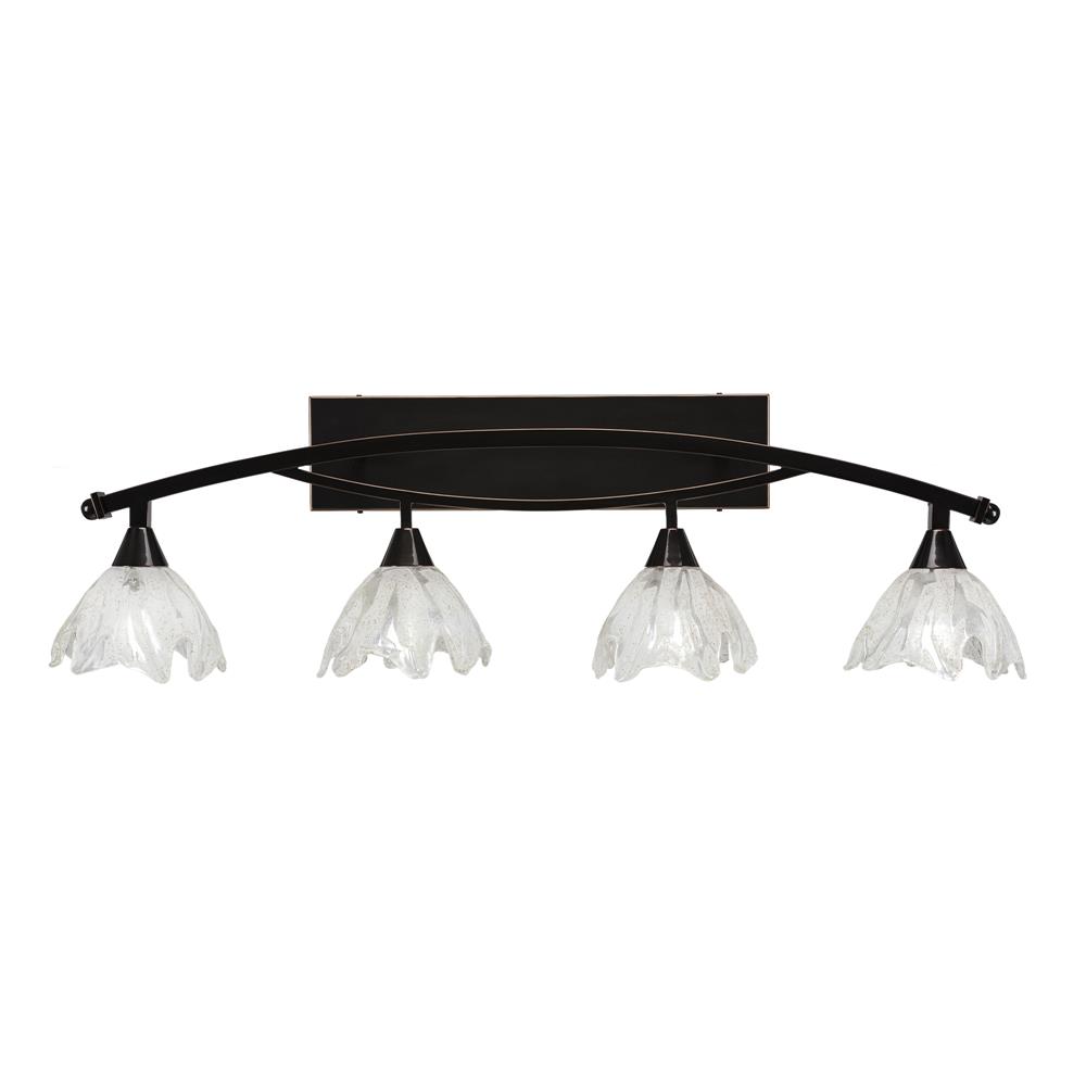 Toltec Lighting 174-BC-759 Bow 4 Light Bath Bar Shown In Black Copper Finish With 7 in. Italian Ice Glass