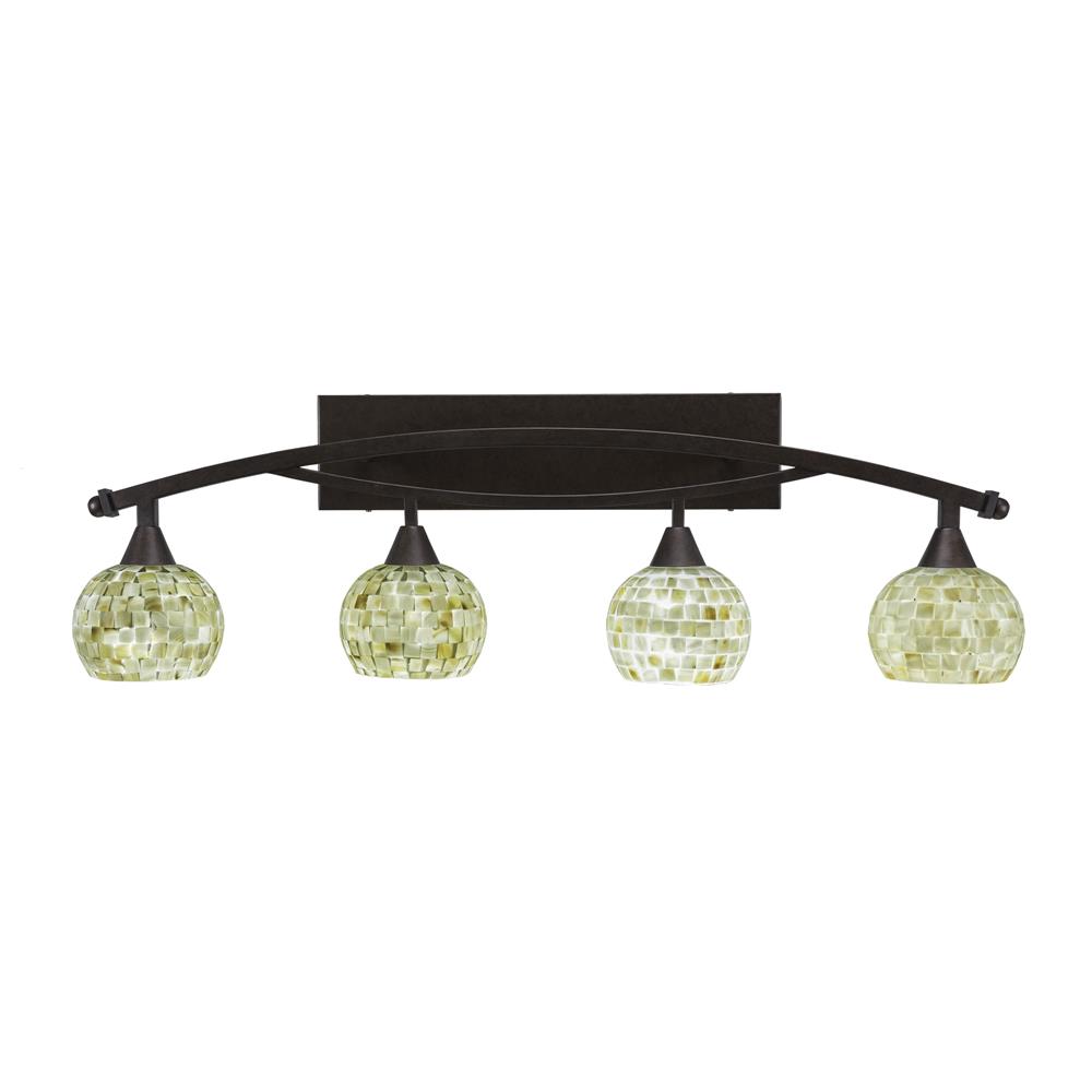 Toltec Lighting 174-BRZ-405 Bow 4 Light Bath Bar Shown In Bronze Finish With 6 in. Sea Shell Glass