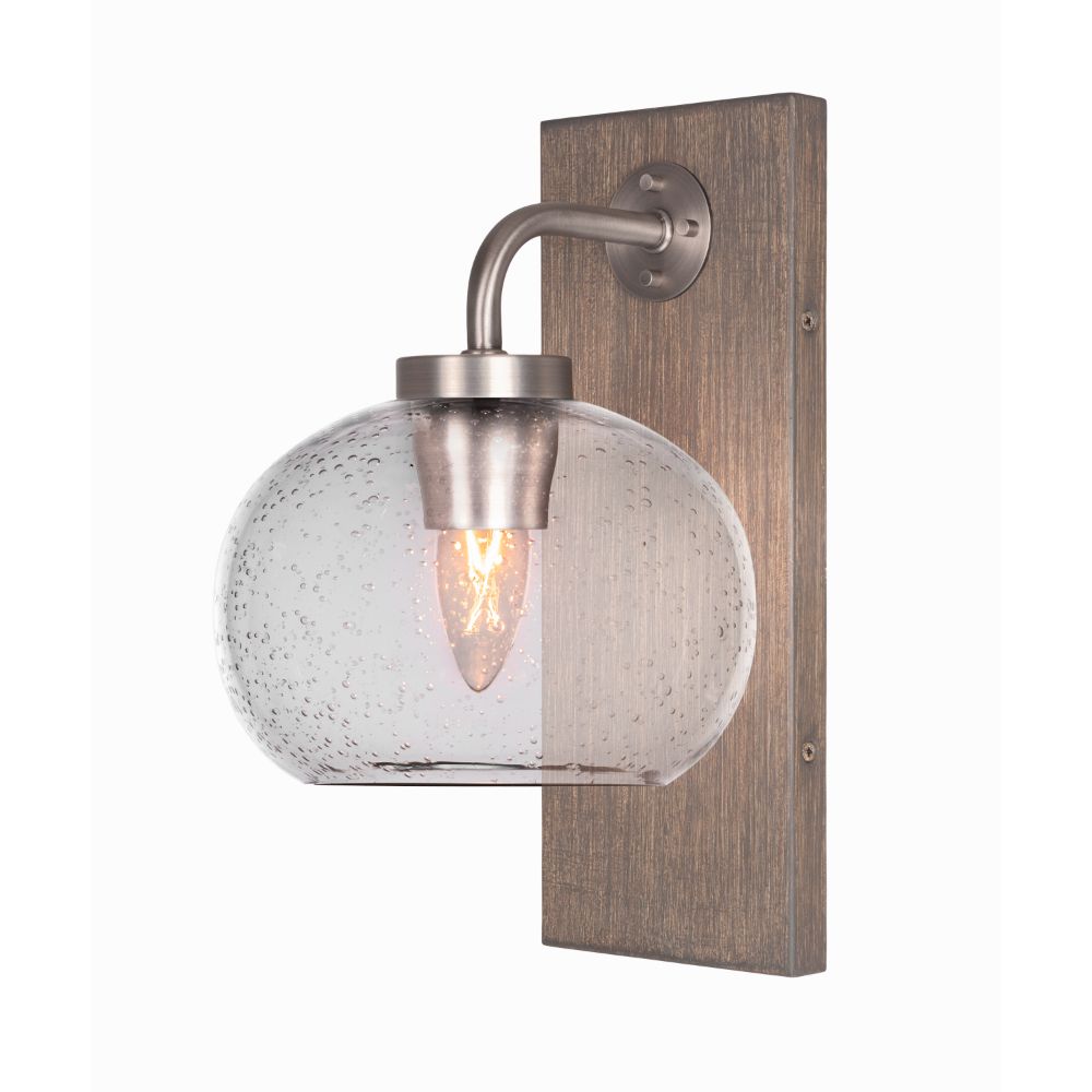 Toltec Lighting Oxbridge 1 Light Wall Sconce In Graphite & Painted Distressed Wood-look Metal Finish With 7" Clear Bubble Glass