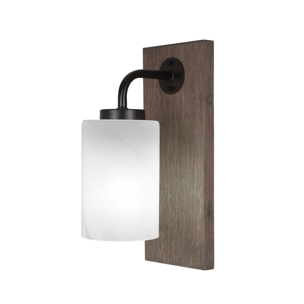 Toltec Lighting 1771-MBDW-3001 Oxbridge 1 Light Wall Sconce In Matte Black & Painted Distressed Wood-look Metal Finish With 4" White Marble Glass