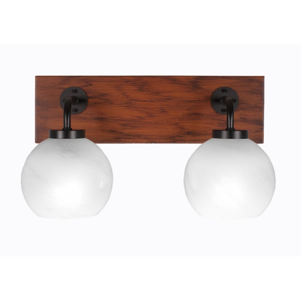 Toltec Lighting 1772-MBWG-4101 Oxbridge 2 Light Bath Bar In Matte Black & Painted Wood-look Metal Finish With 5.75" White Marble Glass