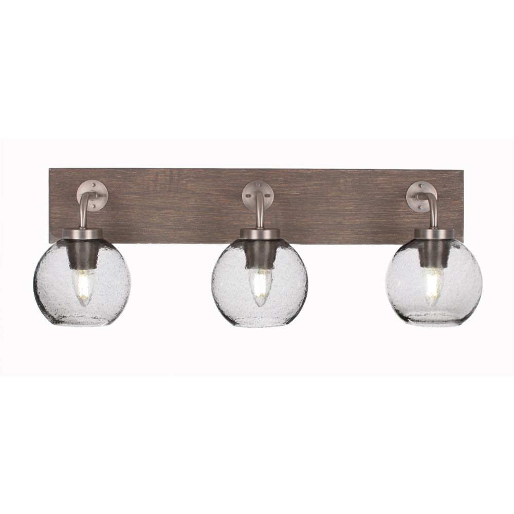 Toltec Lighting 1773-GPDW-4100 Oxbridge 3 Light Bath Bar In Graphite & Painted Distressed Wood-look Metal Finish With 5.75" Clear Bubble Glass
