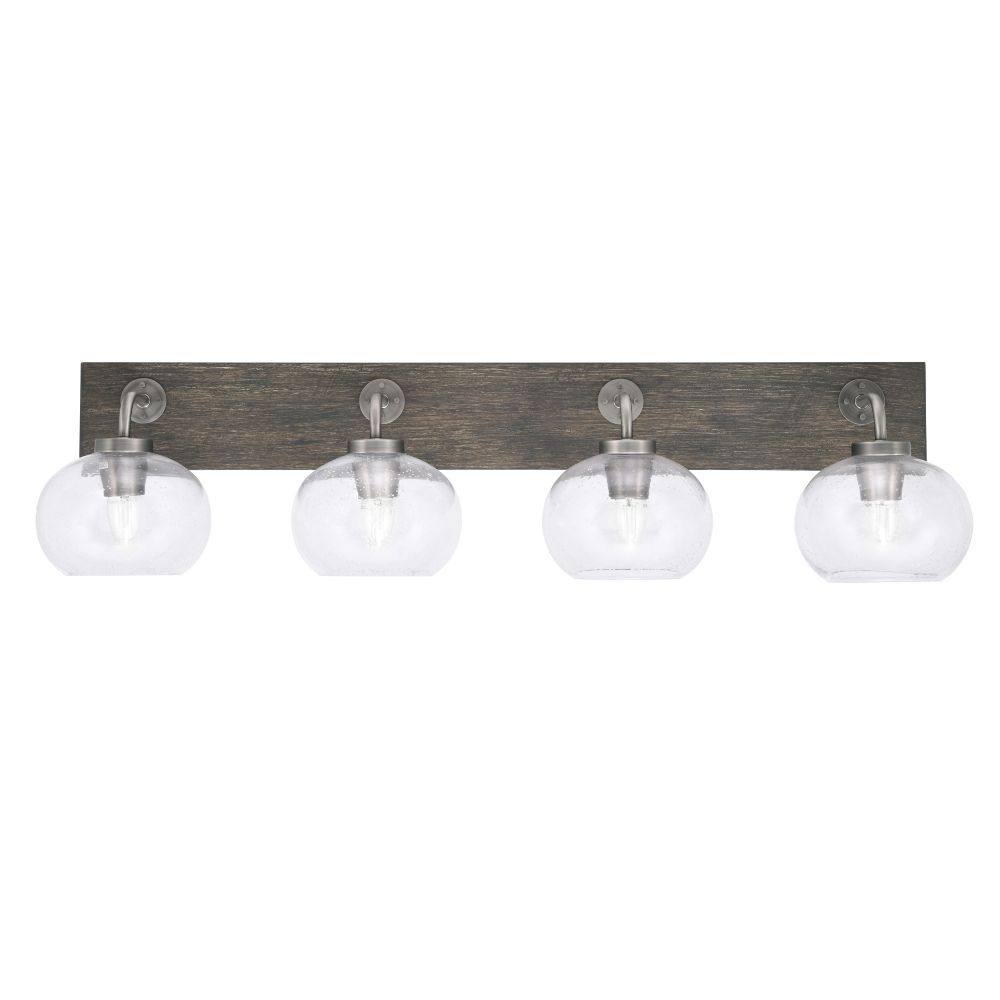 Toltec Lighting 1774-GPDW-202 Oxbridge 4 Light Bath Bar In Graphite & Painted Distressed Wood-look Metal Finish With 7" Clear Bubble Glass