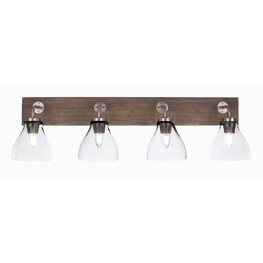 Toltec Lighting 1774-GPDW-4760 Oxbridge 4 Light Bath Bar In Graphite & Painted Distressed Wood-look Metal Finish With 6.25" Clear Bubble Glass