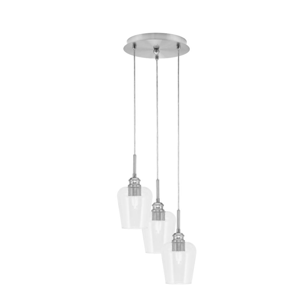 Toltec Lighting 1816-BN-210 Array 3 Light Cord Hung Cluster Pendalier, Brushed Nickel Finish, 5" Clear Bubble Glass