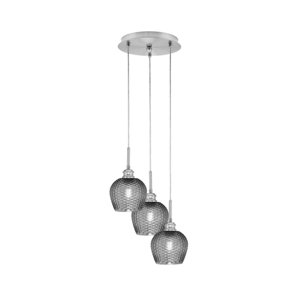 Toltec Lighting 1816-BN-4602 Array 3 Light Cord Hung Cluster Pendalier, Brushed Nickel Finish, 6" Smoke Textured Glass