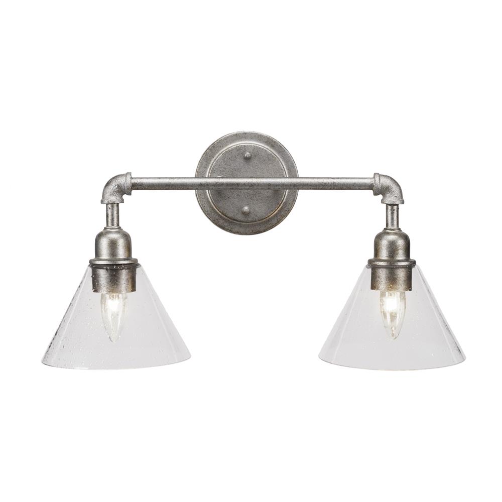 Toltec Lighting 182-AS-302 Vintage 2 Light Bath Bar Shown In Aged Silver Finish with 7" Clear Bubble Glass