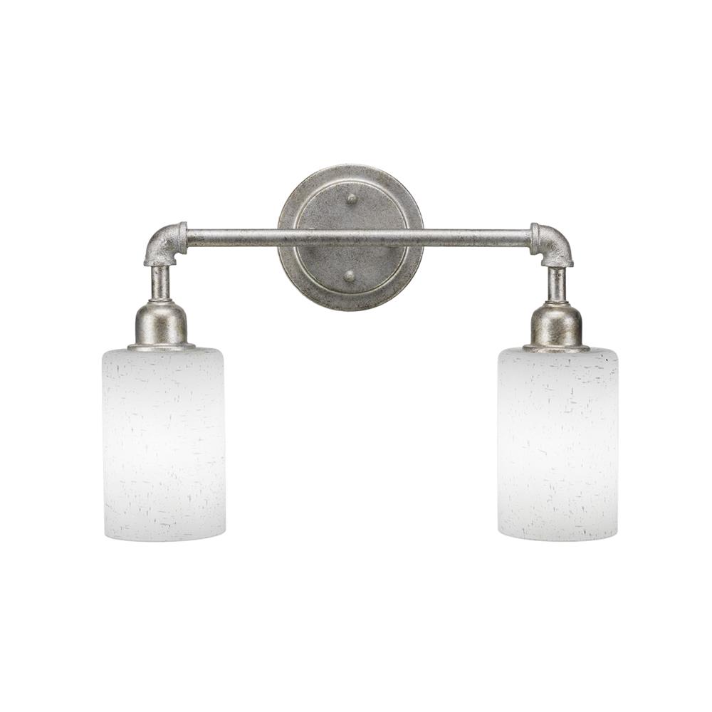 Toltec Lighting 182-AS-310 Vintage 2 Light Bath Bar Shown In Aged Silver Finish with 4" White Muslin Glass