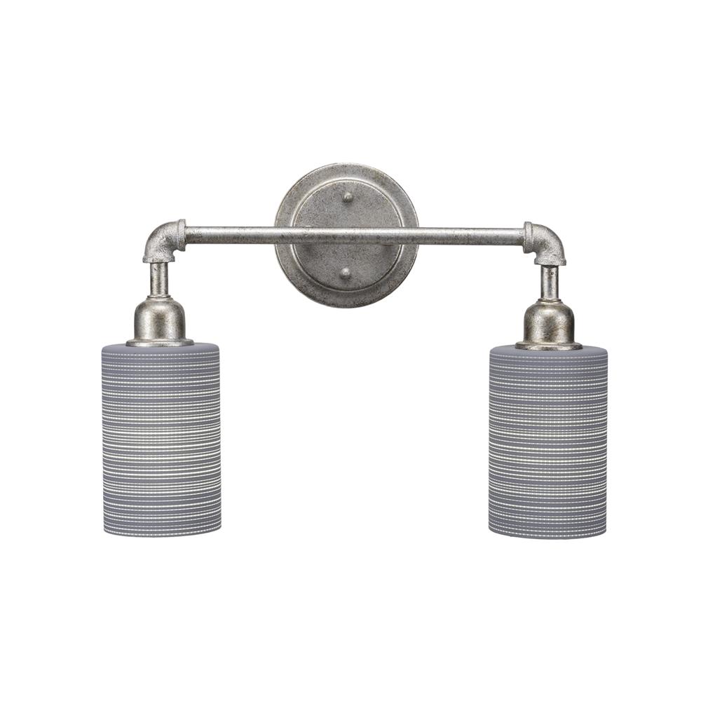 Toltec Lighting 182-AS-4062 Vintage 2 Light Bath Bar Shown In Aged Silver Finish with 4" Gray Matrix Glass