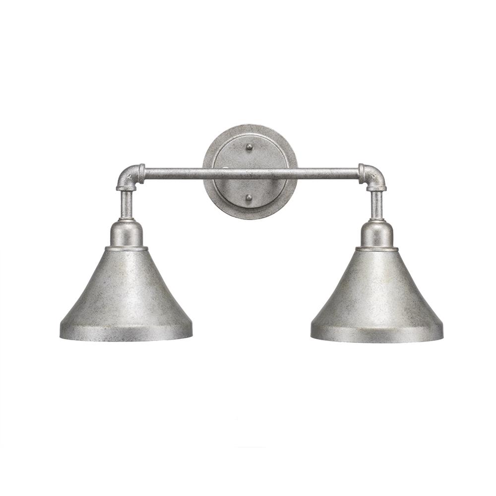 Toltec Lighting 182-AS-410 Vintage 2 Bath Bar Sconce Shown In Aged Silver Finish With 7” Aged Silver Metal Shades
