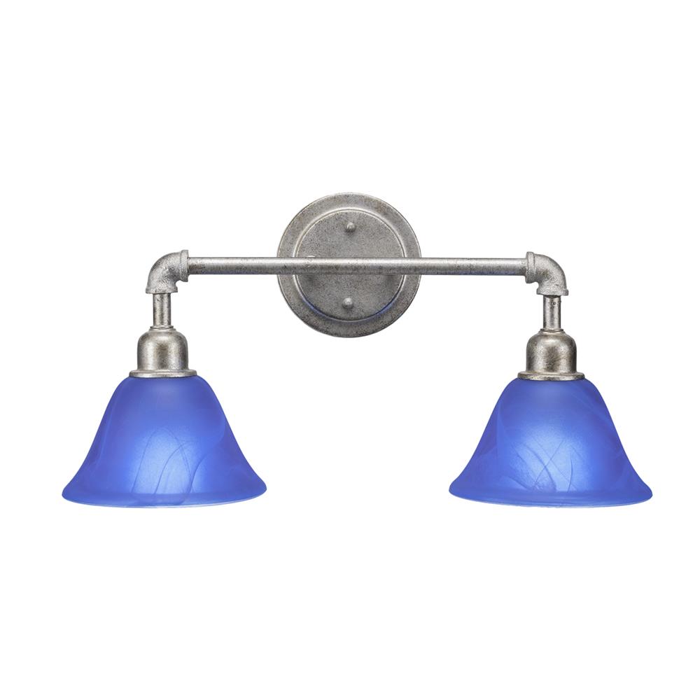 Toltec Lighting 182-AS-4155 Vintage 2 Light Bath Bar Shown In Aged Silver Finish with 7" Blue Italian Glass