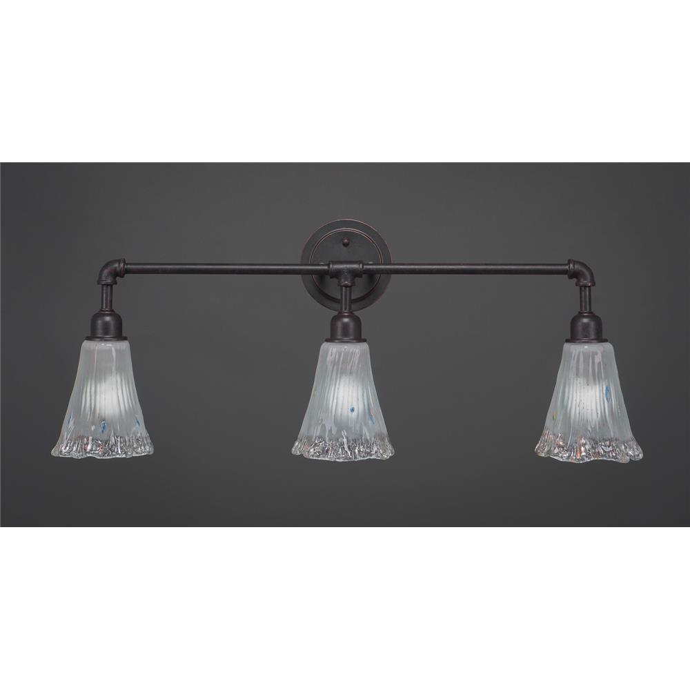 Toltec 183-DG-721 Vintage 3 Light Bath Bar Shown In Dark Granite Finish with 5.5" Frosted Crystal Glass