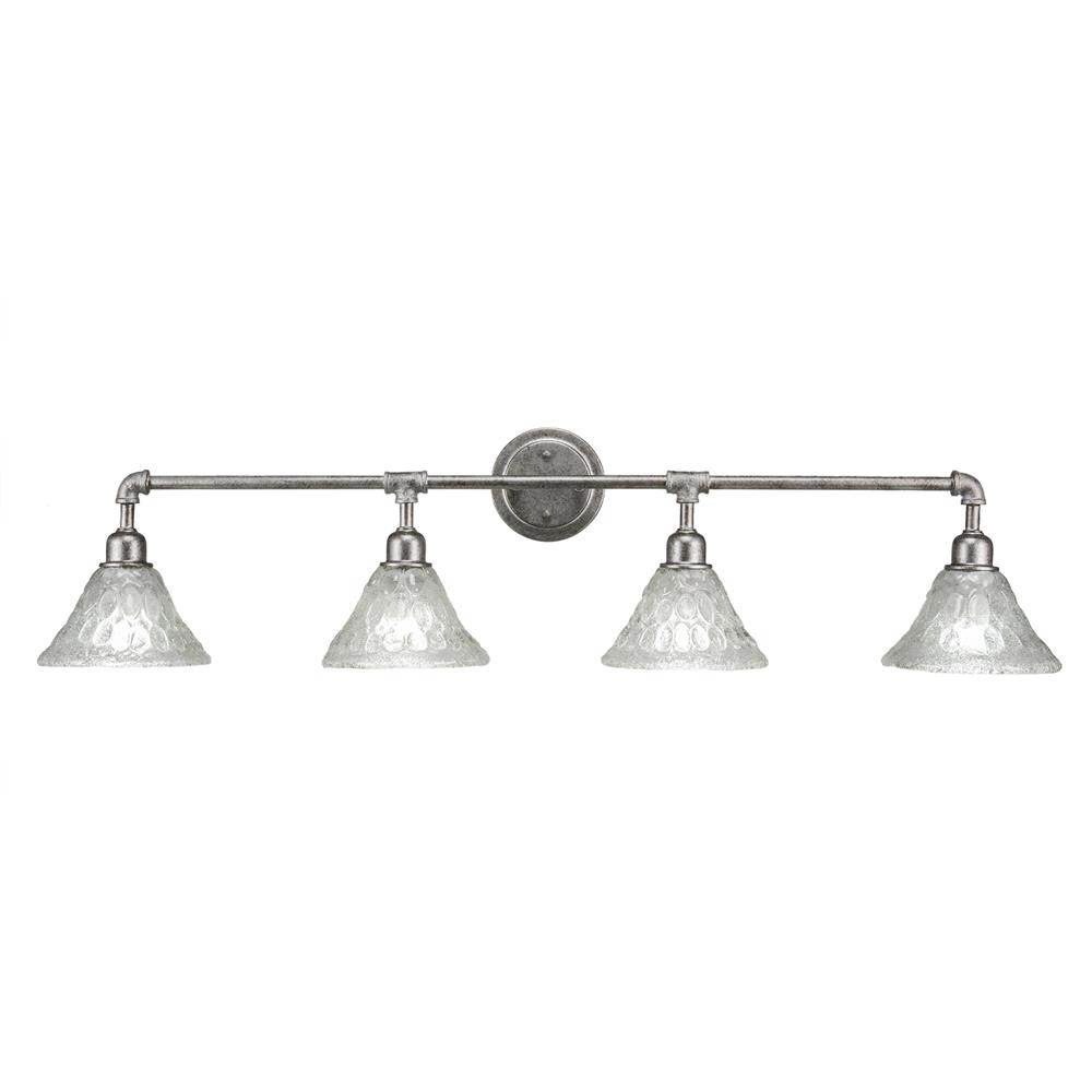 Toltec 184-AS-451 Vintage 4 Light Bath Bar Shown In Aged Silver Finish with 7" Italian Bubble Glass