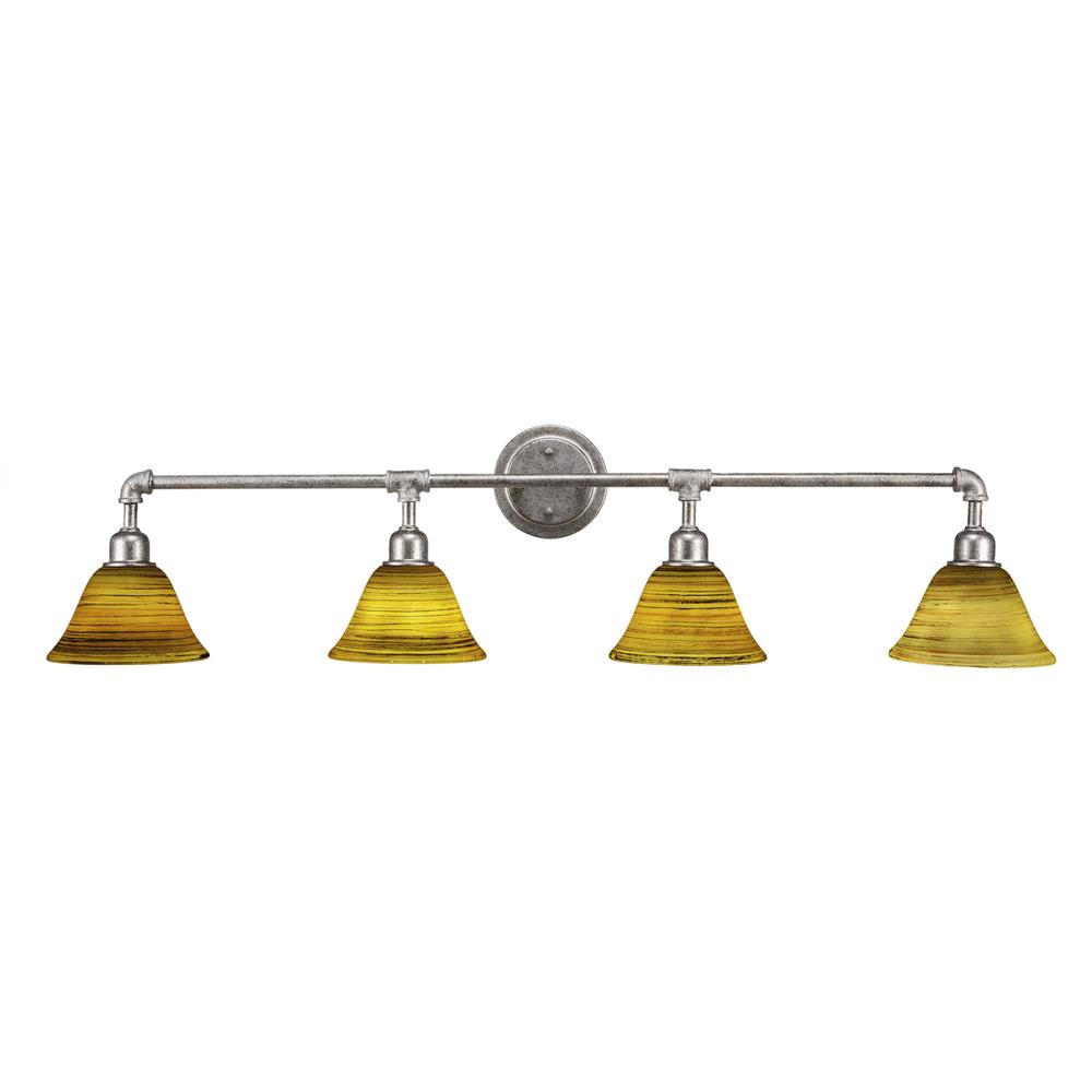 Toltec 184-AS-454 Vintage 4 Light Bath Bar Shown In Aged Silver Finish with 7" Firré Saturn  Glass