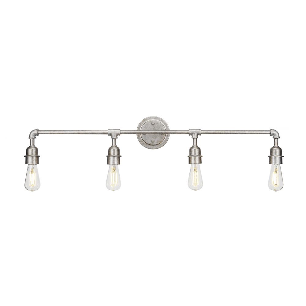 Toltec Lighting 184-AS-LED18C Vintage 4 Light Bath Bar Shown In Aged Silver Finish With Clear Antique LED Bulb