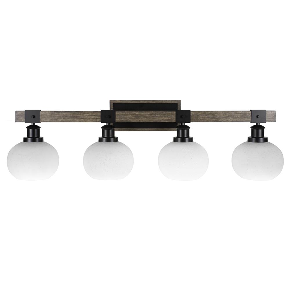 Toltec Lighting 1844-MBDW-212 Tacoma 4 Light Bath Bar In Matte Black & Painted Distressed Wood-look Metal With 7” White Muslin Glass