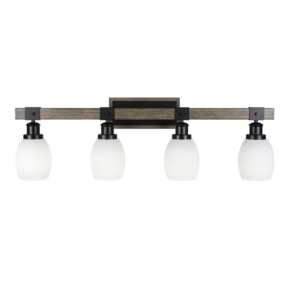 Toltec Lighting 1844-MBDW-4021 Tacoma 4 Light Bath Bar In Matte Black & Painted Distressed Wood-look Metal With 5” White Matrix Glass