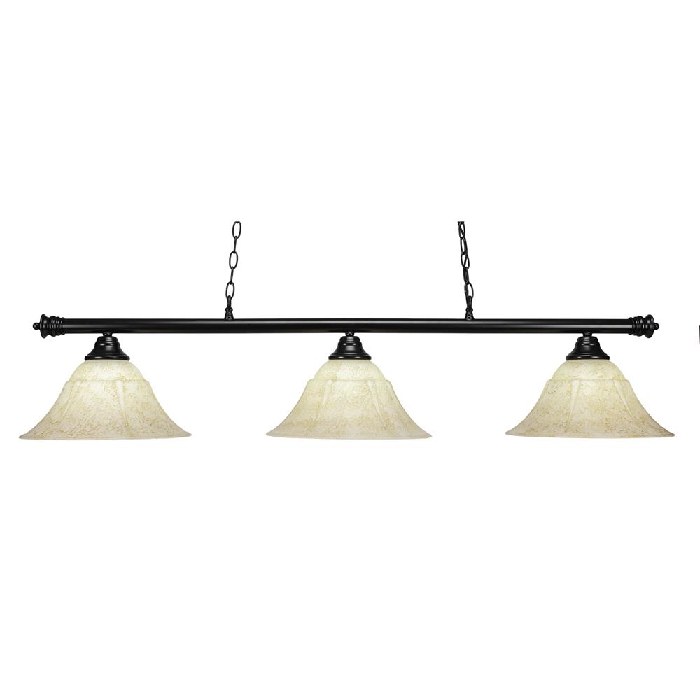Toltec Lighting 1873BK Round 3 Light Bar In Black Finish With 14" Tea Stained Glass