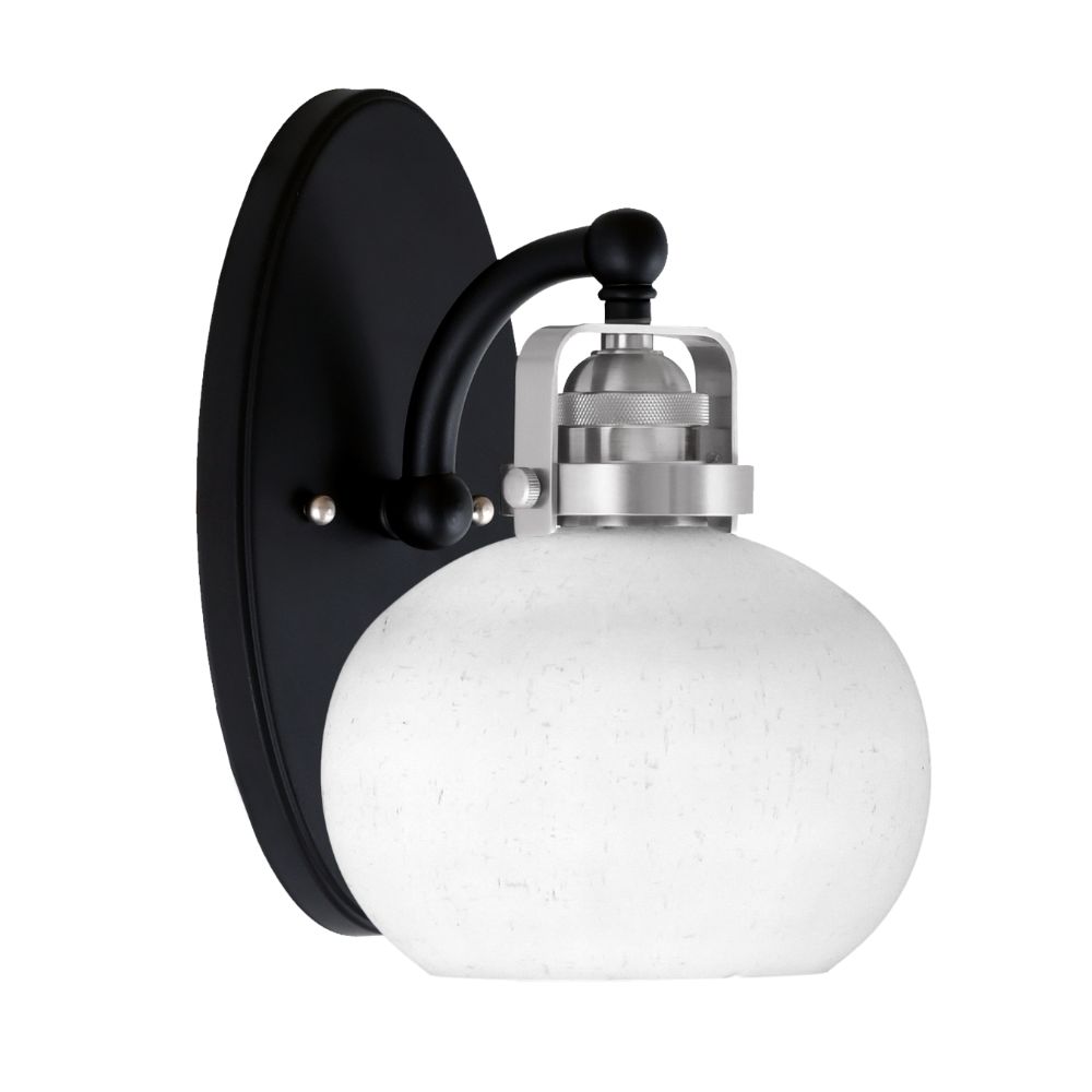 Toltec Lighting 1931-MBBN-212 Easton 1 Light Wall Sconce Shown In Matte Black & Brushed Nickel Finish With 7" White Muslin Glass