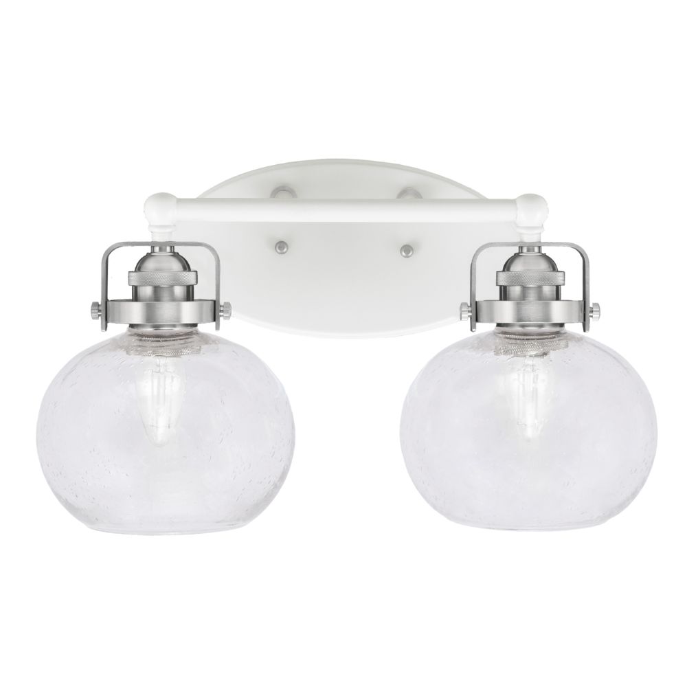 Toltec Lighting 1932-WHBN-202 Easton 2 Light Bath Bar Shown In White & Brushed Nickel Finish With 7" Clear Bubble Glass
