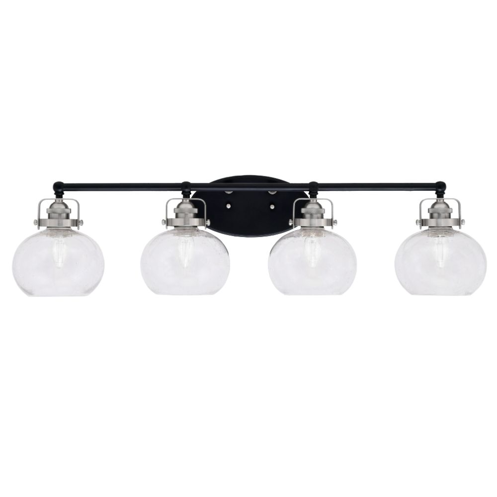 Toltec Lighting 1934-MBBN-202 Easton 4 Light Bath Bar Shown In Matte Black & Brushed Nickel Finish With 7" Clear Bubble Glass
