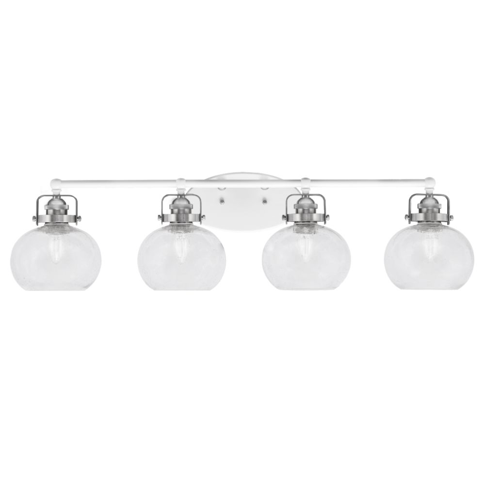 Toltec Lighting 1934-WHBN-202 Easton 4 Light Bath Bar Shown In White & Brushed Nickel Finish With 7" Clear Bubble Glass