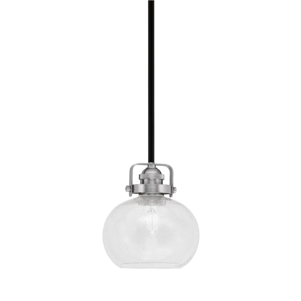 Toltec Lighting 1941-MBBN-202 Easton 1 Light Mini Pendant Shown In Matte Black & Brushed Nickel Finish With 7" Clear Bubble Glass